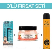 Fontenay Pudra Toz Wax Mavi 20GR + Face And Body Scrub Çilekli 350ML +Saç Spreyi 400ML 2 3'lü Set