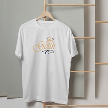 Mor Mürekkep Gelin Yüzük Yazı Baskılı Kadın Tshirt