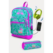 Coral High Kids Su Yeşili Pembe Flamingo Desenli Usb'li 2'li Okul Çanta Seti SET0223812