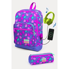 Coral High Kids Lavanta Pembe Kalp Desenli Usb'li 2'li Okul Çanta Seti SET0223263