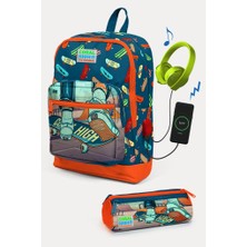 Coral High Kids Civit Neon Turuncu Kaykay Desenli USB Girişli 2'li Okul Çanta Seti GOSET0223823