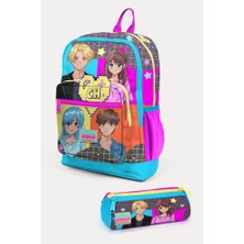 Coral High Kids Gri Mavi Pembe Anime Desenli 2'li Okul Çanta Seti GOSET0223737