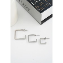 By Zeyna Aksesuar Kadın 316 L Paslanmaz Çelik Geometrik 3 Boy Küpe Seti