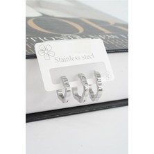 By Zeyna Aksesuar Kadın 316 L Paslanmaz Çelik Beşgen Model 3 Boy Küpe Seti