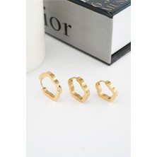 By Zeyna Aksesuar Kadın 316 L Paslanmaz Çelik Beşgen Model 3 Boy Küpe Seti