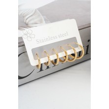 By Zeyna Aksesuar Kadın Kararmaz 316 L Çelik 6'lı Halka Set Küpe