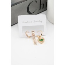 By Zeyna Aksesuar Kadın Vip Seri Zirkon Taşlı Kalp Figürlü ve Su Yolu Model 3'lü Set Küpe