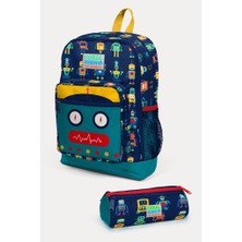 Coral High Kids Lacivert Çivit Robot Desenli 2'li Okul Çanta Seti GOSET0223472