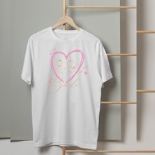 Mor Mürekkep Bride Kalp Çizim Baskılı Kadın Tshirt