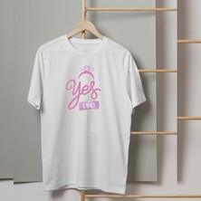 Mor Mürekkep Pembe Yes I Do Yazı Baskılı Tasarım Kadın Tshirt