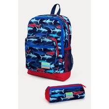 Coral High Kids Lacivert Kırmızı Köpek Balığı Desenli 2'li Okul Çanta Seti SET0223718