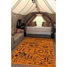 Homshtag Kaybolalım,Seyahat Temalı Sarı Halı,Çadır Halısı,Kamp Halısı,Pamuklu Dokuma Tabanlı Yıkanabilir Dekoratif Halı