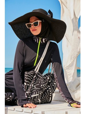 Marina Siyah Kombinli Plaj Çantası C2326