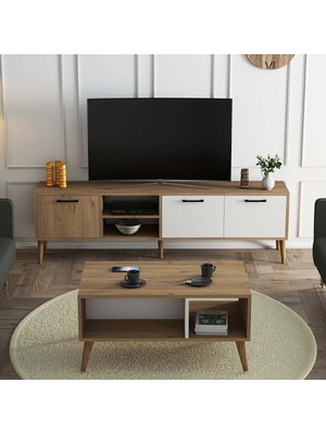 Mezza Set 1585-2074 Exxen 180 cm Tv Ünitesi + Exxen Orta Sehpa - Sepet-Beyaz Rengi