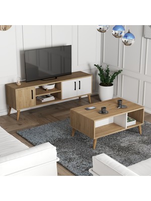 Mezza Set 1584-2074 Exxen Tv Ünitesi + Exxen Orta Sehpa - Sepet-Beyaz Rengi