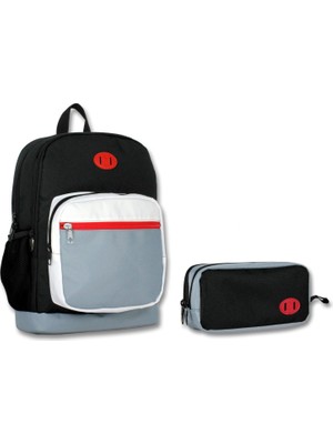 Ümit Çanta Dört Bölmeli Siyah Beyaz Gri Ilkokul Çantası ve Kalem Çantası Seti - Erkek Çocuk