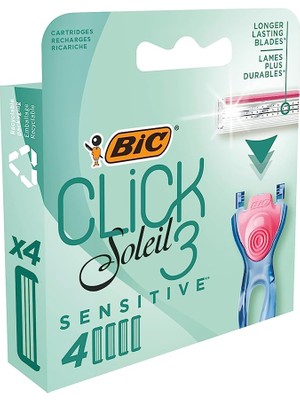 Bic Bıc Soleil Click Sensitive 4'lü Yedek Kadın Tıraş Bıçağı 3 Bıçaklı Kayganlaştırıcı Bantlı
