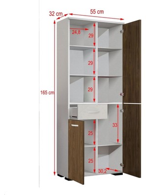 Modilayn Afra 3 Kapak 1 Çekmeceli Beyaz Çok Amaçlı Dolap