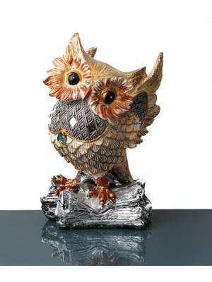 Elifeshop Lüks Işlemeli Şans Getiren Baykuş Heykeli Biblo Hediyelik Dekoratif Ürün Konsol Vitrin Masa Süsü 3