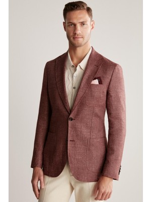 Hemington Keten Yün Karışım Bordo Yazlık Blazer Ceket