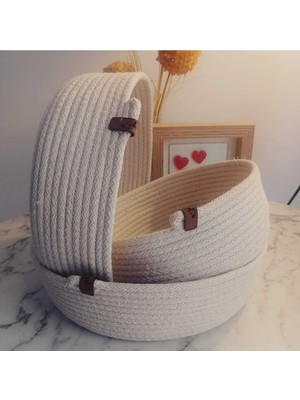 Boheme Bag Çok Amaçlı 3 Lü Sepet, Jüt Ip Örme Sepet, Dekoratif Sepet Set, Hasır Sepet Set, Pamuk Ip Kırık Beyaz