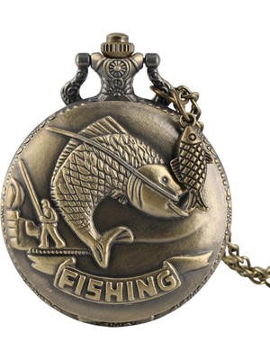 Keyfim Shop Kişiye Özel Retro Balık Kabartmalı Quartz Köstekli Saat