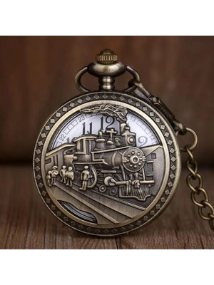 Hediyesahibi  Kişiye Özel Retro Tren Kabartmalı Quartz Köstekli Saat