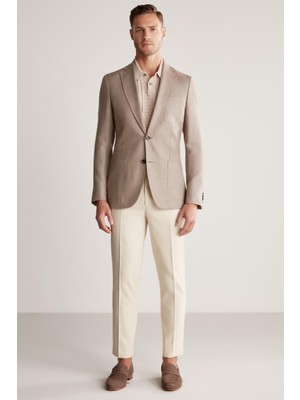 Hemington Keten-Yün Karışım Kum Rengi Yazlık Blazer Ceket