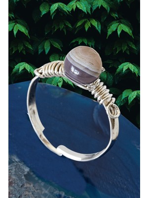 Tesbih Atölyesi Kırık Taşlı Ince Model Bostwana Gri Akik Taşı Yüzük - Ayarlamalı