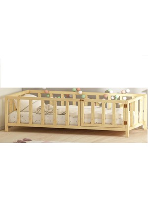 Özgök Tarım Kapılı Unisex Montessori Bebek ve Çocuk Karyolası Doğal Ahşap Yatak