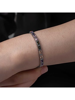 MONAROZA  Gümüş Mix Taşlı Su Yolu Kadın Bileklik