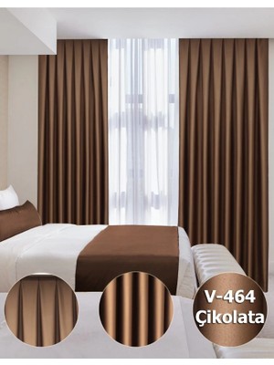 YS Perde Tasarım Lüx Saten Blackout Karartma Fon Perde 1/3 Sık Pile - Çikolata