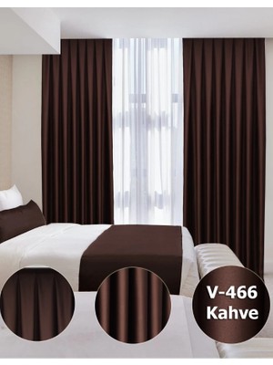 YS Perde Tasarım Lüx Saten Blackout Karartma Fon Perde 1/3 Sık Pile - Kahve