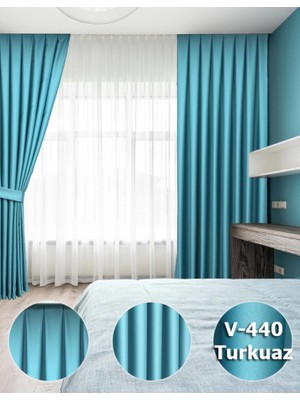 YS Perde Tasarım Lüx Saten Blackout Karartma Fon Perde 1/3 Sık Pile - Turkuaz