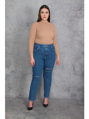 Şans Kadın Mavi Yırtık Detaylı Kot Pantolon 65N35397