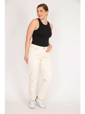 Şans Kadın Ekru Büyük Beden 5 Cepli Kot Pantolon