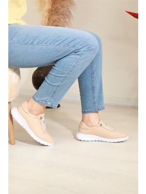 Konfores 1684 Hakiki Deri Anatomik Tabanlı Bayan Günlük Ayakkabı - NKT01684-BEJ-38