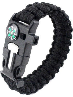 Toptanmagza 9595 Pusulalı & Magnezyum Çubuklu Paracord Bileklik Siyah
