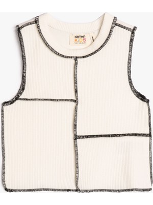 Koton Kolsuz Crop Üst Bisiklet Yaka Parçalı Dikiş Detaylı Ribanalı