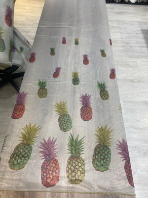 Stay Home Eteği Ananas Desenli Keten Pilesiz Tül Perde Ekstrafor Büzgü