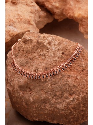 Sümer Telkari Gurmet Sıra Taşlı Damla Rose Gümüş Bileklik 4366