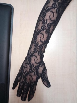 Eren Giyim Dantel Likralı  Uzun Siyah Eldiven 55 Cm.