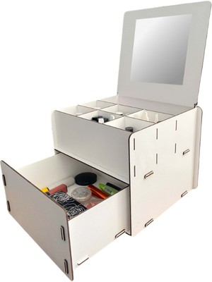 Home Jamin Beauty Makyaj Aynalı 7 Gözlü Ahşap Takı Makyaj Masası Organizeri Düzenleyici