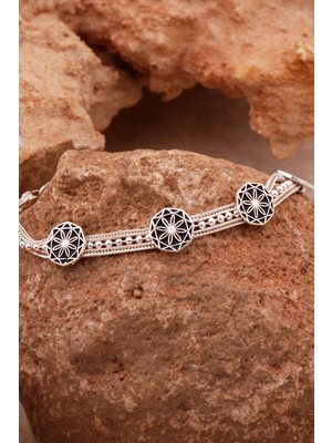 Sümer Telkari Anadolu Motifli Hasır Elişi Tasarım Gümüş Bileklik 4371
