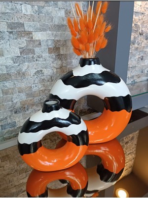 Luthiens Turuncu Zebra Halka Desen Vazo Seti
