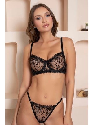 Süsen Lingerie Siyah Brode Sütyen Takım, Iç Giyim Kadın, Kadın Sexy Iç Çamaşırı,dantel Tül Fantezi Iç Çamaşırı