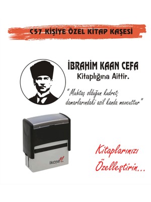 Kaşem Atatürk Temalı Kişiye Özel Kitap Mühürü Kitap Kaşesi C57