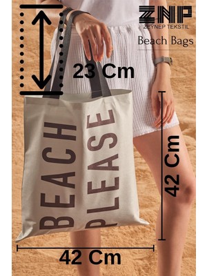 Zeynep Tekstil Beach Please Desen Baskılı Plaj Çantası