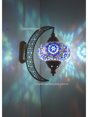 Karlık Turistik Büyük Boy Mozaik Aplik Lamba Hilal Dekoratif Duvar Otantik Aplik Yarım Ay Model 11