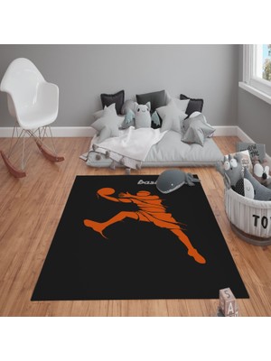 Doruklar Home Collection Kaymaz Tabanlı Yıkanabilir  Basketbol Desenli Çocuk Halısı Dot Taban Halı